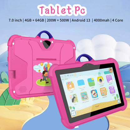 New Cartoon Pattern Kids Tablet 7 Inch Quad Core 4GB RAM 64GB ROM Android Learning Education Games Tablets Children's Gifts