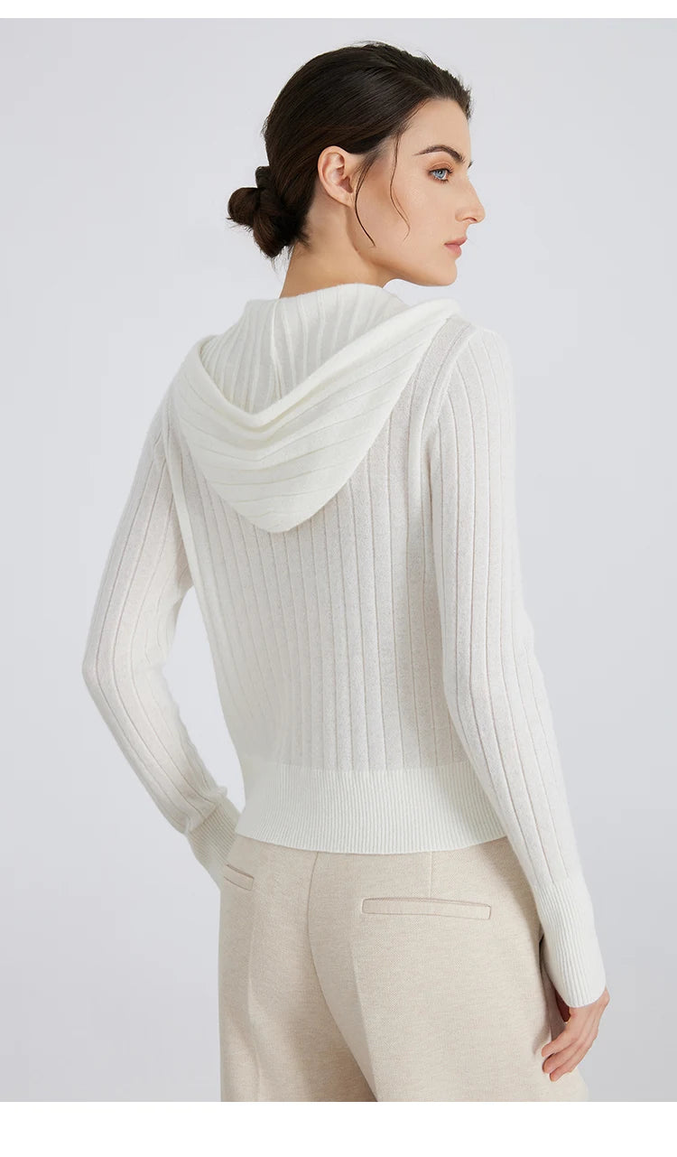 BC839 High-quality luxury brand women's long-sleeved hooded cardigan knitted sweater 94% cashmere