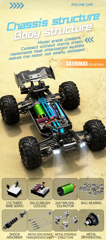 SG116MAX 80KM/H High Speed RC Car Brushless 4WD Off-Road Drift Remote Control Car 1:16 Professional Racing Cars SG116PRO 40KM/H