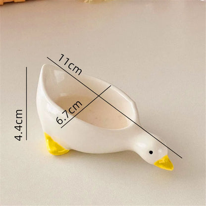2pcs ceramic duck seasoning dish, salad dipping dish, cream mini bowl, cute design afternoon tea cutlery