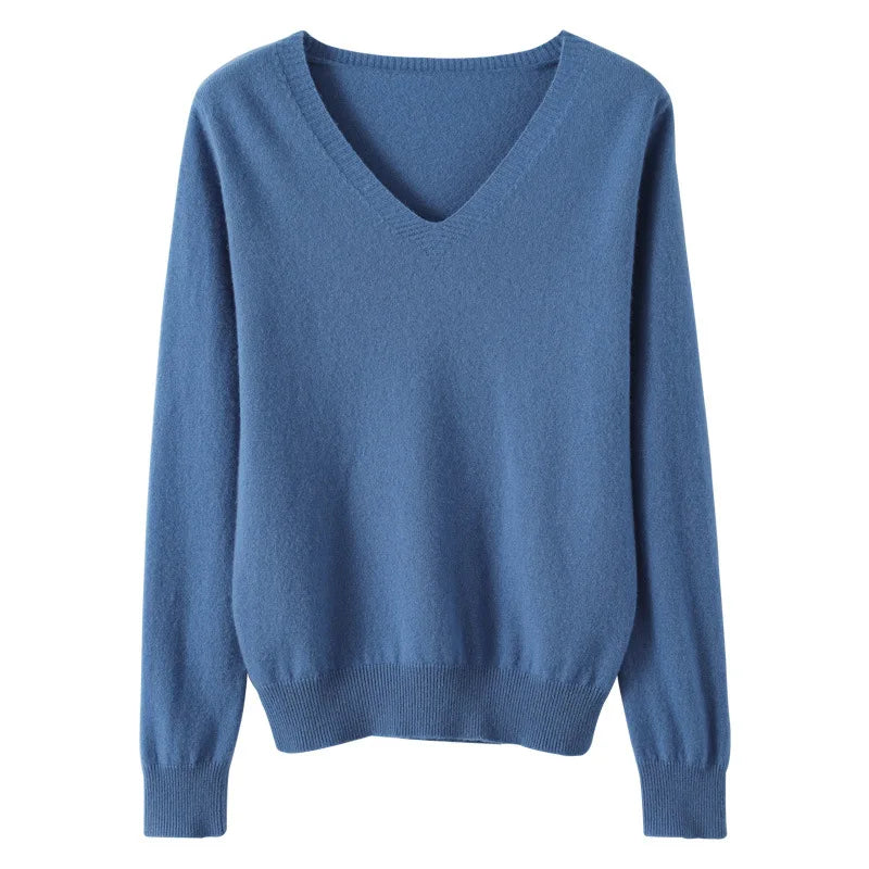 Women's Sweater 2025 Autumn Winter Knitted Pullovers V-neck Slim Fit Bottoming Shirt Solid Soft Knitwear Jumpers Basic Sweaters