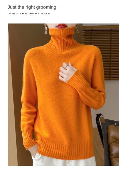 Women's Clothing New Fashion Autumn And Winter Merino Wool Pullover Solid Color Long Sleeve Basic Thermal Top 100% Wool Sweater