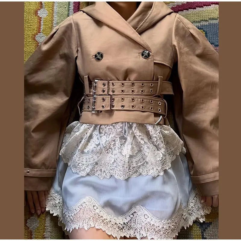 Double-Buckled Belted Hooded Trench Coat Oversized Long Sleeve Maxi 2025 Autumn Edgy Women Outerwear Fashion Trendy Lady Jacket