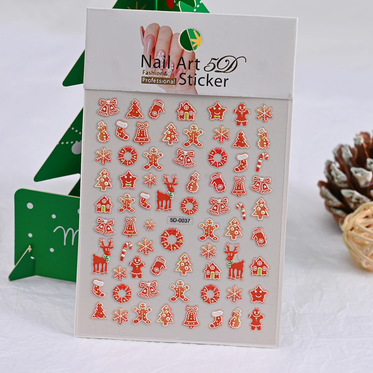 Cute Deer Christmas Nail Stickers 5D Embossed Elk Star Gingerbread Man Snowflake Santa Claus Holly DIY Winter Engraved Manicure*
