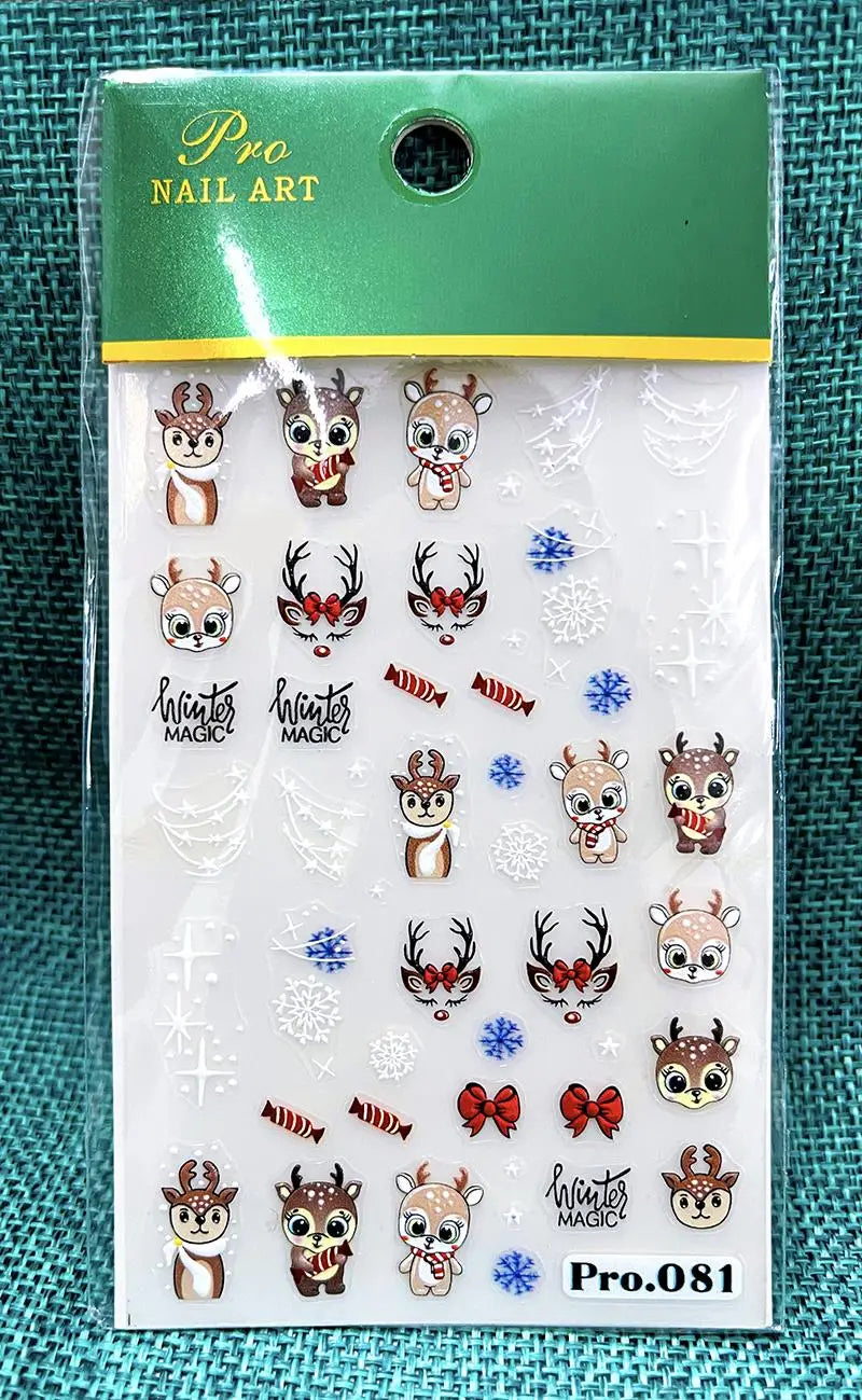 Cute Deer Christmas Nail Stickers 5D Embossed Elk Star Gingerbread Man Snowflake Santa Claus Holly DIY Winter Engraved Manicure*