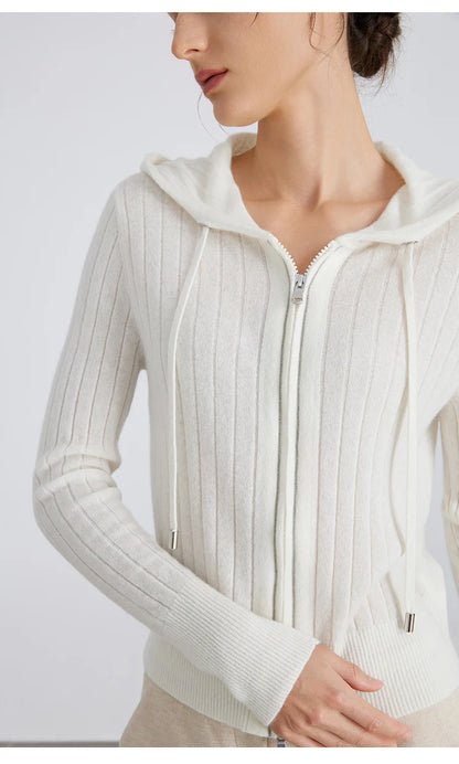 BC839 High-quality luxury brand women's long-sleeved hooded cardigan knitted sweater 94% cashmere