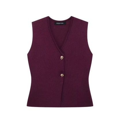 Elegant Wine Red Knitted Skirt Set for Women – V-Neck Vest & High-Waist Midi Skirt | Spring/Summer 2025