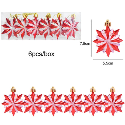 6pcs/box Christmas Tree Pendant Red Star Candy Snowflake Xmas Ball Ornament New Year 2025 Home Decoration Noel Gift Navidad 2024