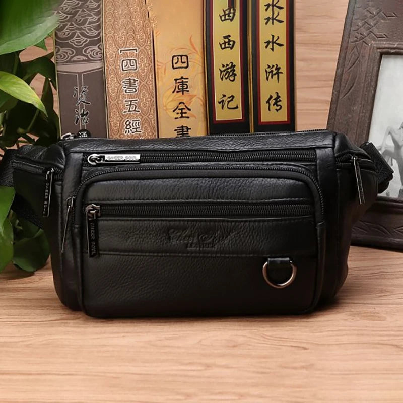 Men Waist Fanny Bags Sling Chest Bag Genuine Leather Casual Fashion Retro Cross body Male Real Cowhide Loop Hip Belt Bum Bag