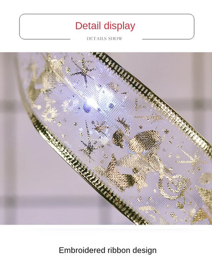 Christmas Decoration LED Ribbon Fairy Lights Christmas Tree Ornaments for Home 2025 DIY Bows Light String Navidad New Year 2026