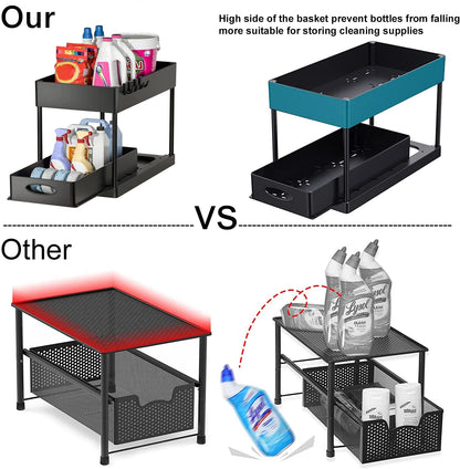 2-Tier Under Sink Organizer with Sliding Drawers & Hooks