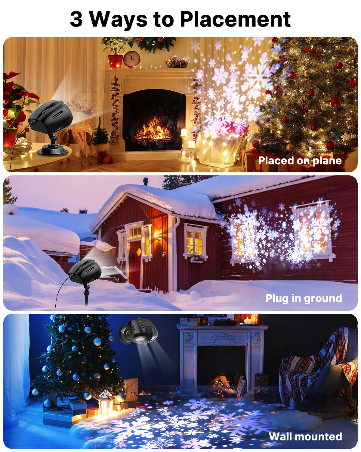 2025 NEW Snow Projector Lights, Dynamic Rotating Snowflake Projection Light Outdoor, IP65 LED Snow Spotlight Lightning or Hallow