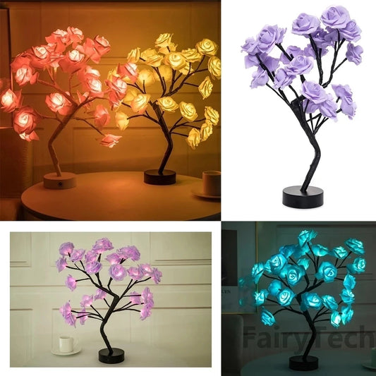 LED Rose Flower Table Lamp USB Christmas Tree Fairy Lights Night Lights Home Party Wedding Bedroom Decoration Mother's Day Gift