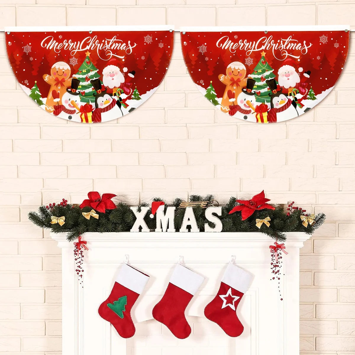 Christmas Fan-shaped Flag Outdoor Hanging Banner Christmas Decoration for Home 2025 Xmas Flag Navidad Natal Gifts New Year 2026