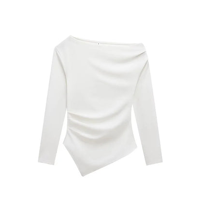 Asymmetric Ruched Off-Shoulder Blouse – Slim Fit Women’s Top