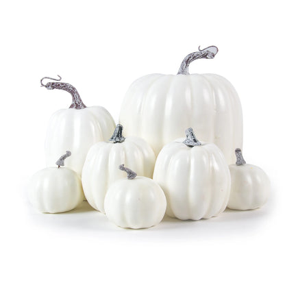 7pcs Halloween Artificial Pumpkins Set Assorted Sizes Fake Simulation Pumpkin Halloween Thanksgiving Fall Harvest Home Decoation