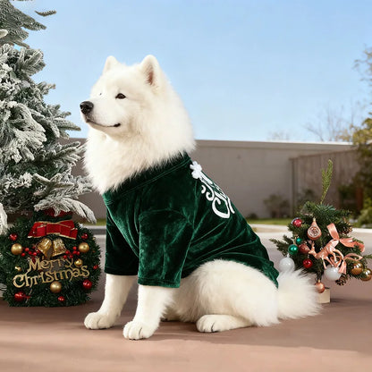 Christmas Velvet Dog Sweatshirt, “Merry Christmas” Print, Warm Soft Pullover, Red/Green, Sizes S–6XL for Small to Large Dogs
