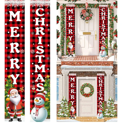 Merry Christmas Door Banner Decoration 2025 Christmas Decor for Home Xmas Hanging Ornaments Navidad Noel Gifts New Year 2026