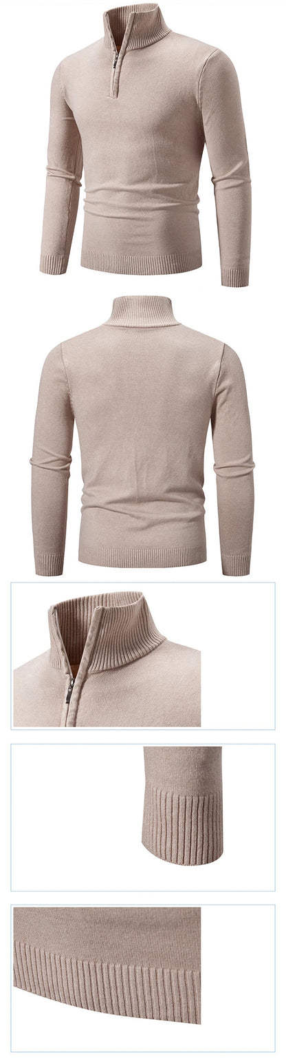Men's Quarter Zip Sweater Knit Sweater Mock Neck Polo Sweater Casual Pullover Sweate Winter Warm Long Sleeve Polo Sweaters