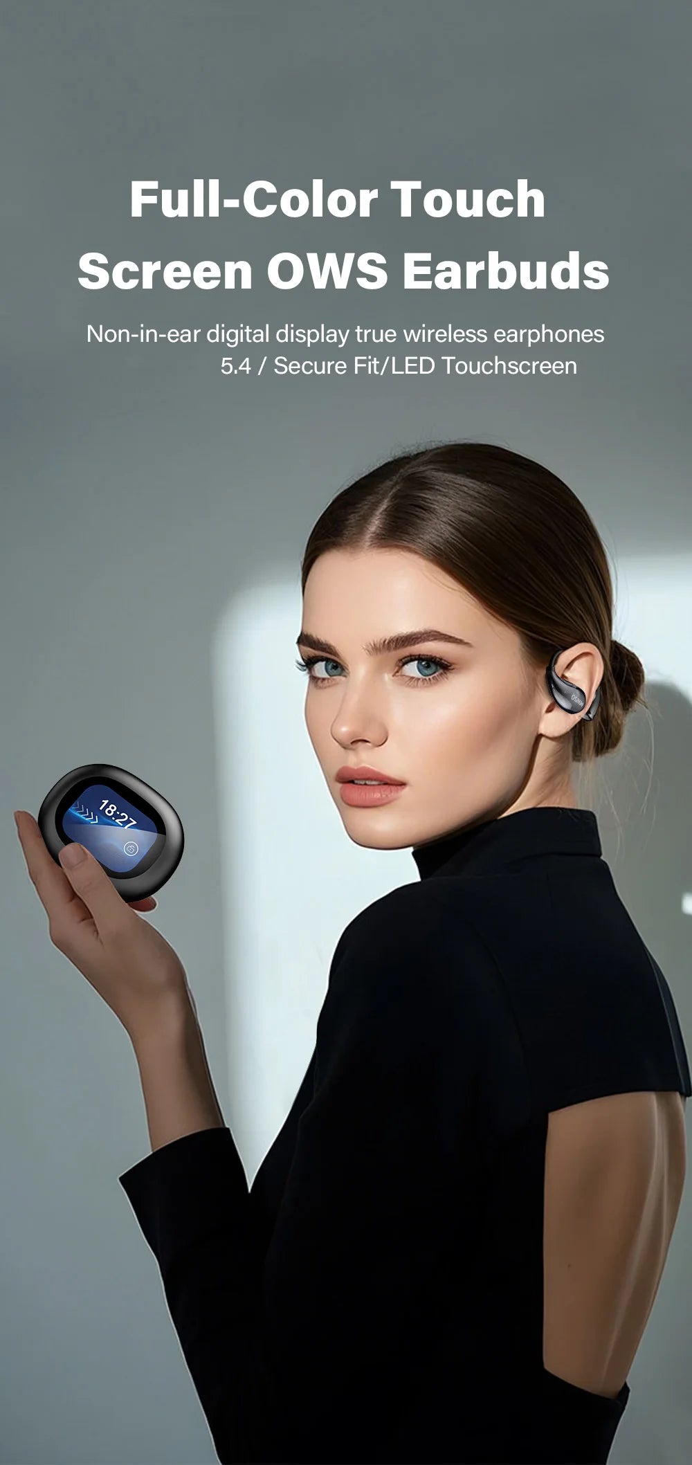 Miniso MS189 AI Translation Bluetooth Earphones Sports Wireless Headset LCD Color Touch Screen 8-Hour Battery Life Stereo Bass