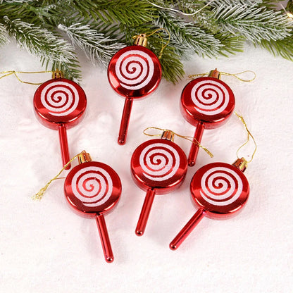 6pcs/box Christmas Tree Pendant Red Star Candy Snowflake Xmas Ball Ornament New Year 2025 Home Decoration Noel Gift Navidad 2024