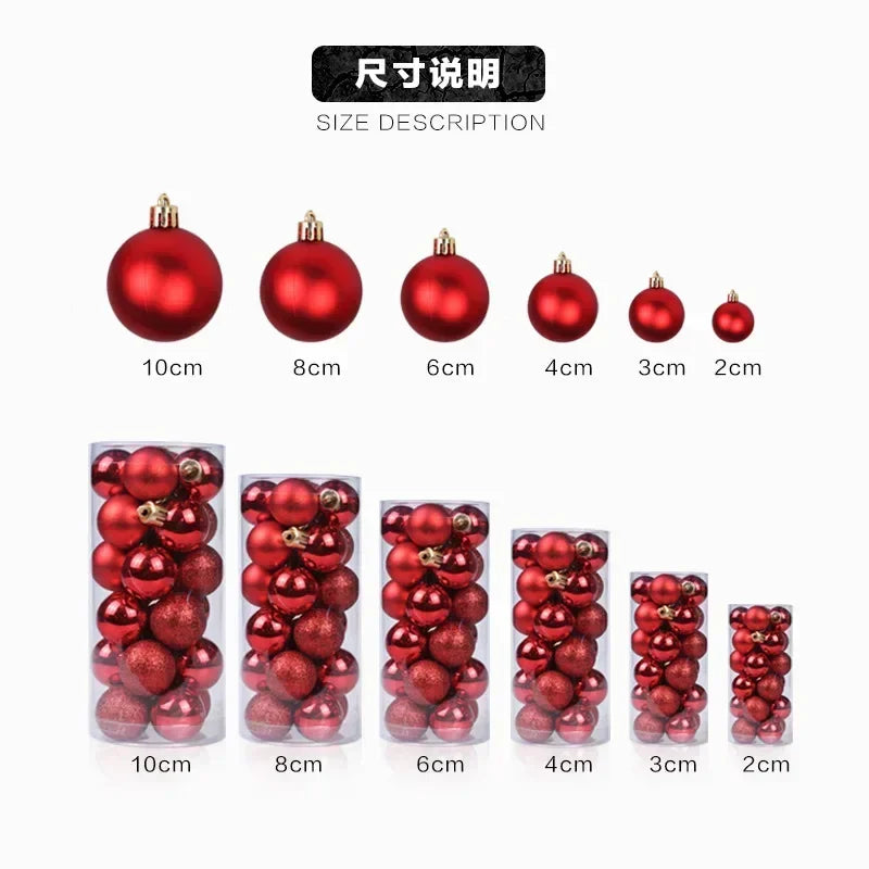 24Pcs 3/4/6CM Christmas Balls Big Ball Christmas Tree Pendant Ornaments for Party Decor 2025 New Year Navidad Gifts Accessory