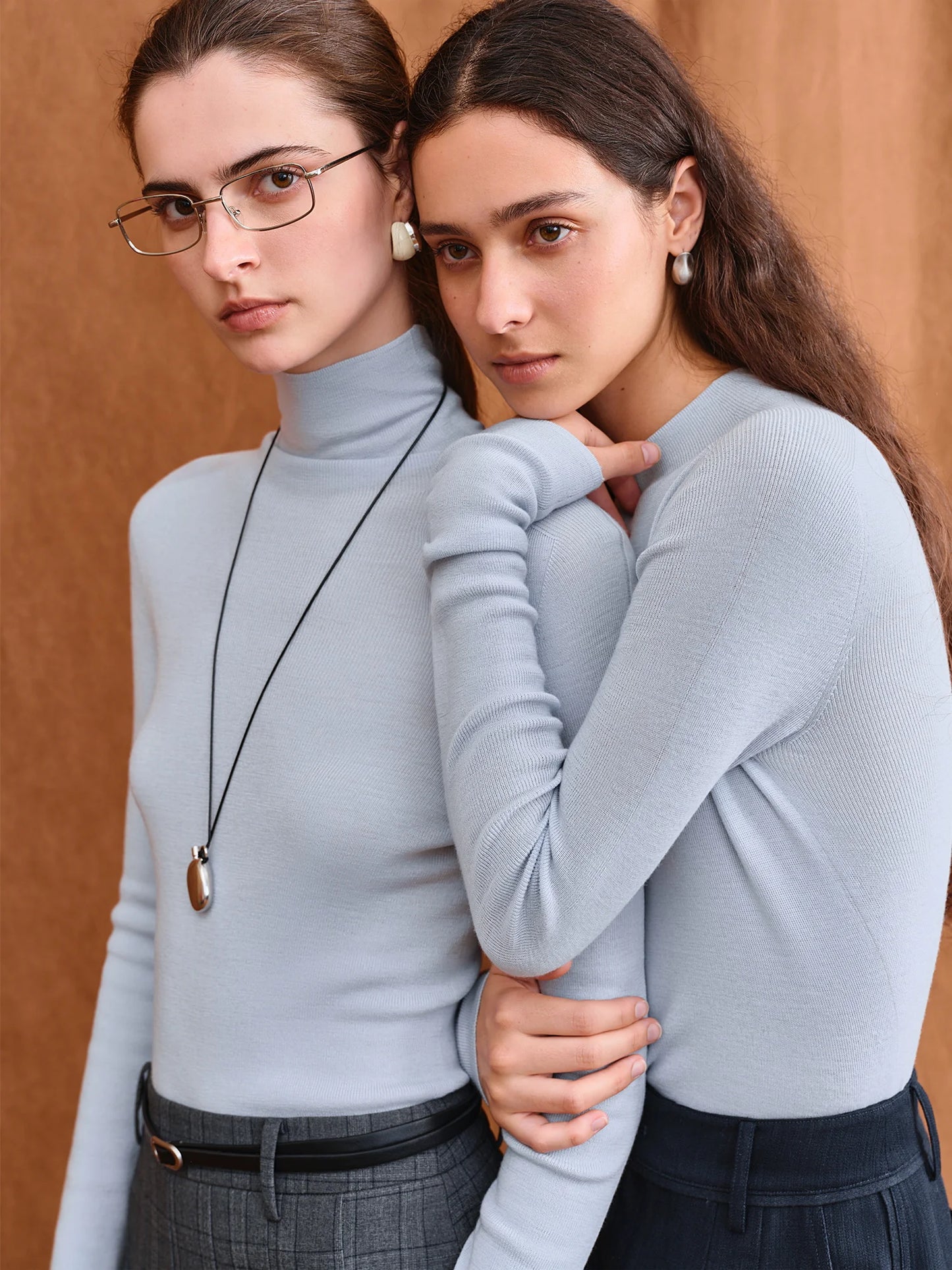 FSLE【Premium Series】German Biella Wool Autumn Super Fine Washable Seamless One-Piece Mock Neck Thermal Base Layer Shirt Women