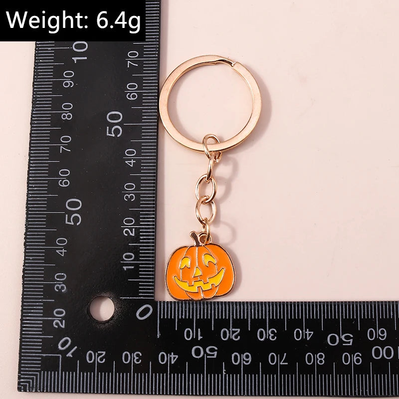 Aihua Gold Color Fashion Halloween Keychain Enamel Creepy Ghost Spider Mummy Pumpkin Keychains Keyring for Women Halloween Night