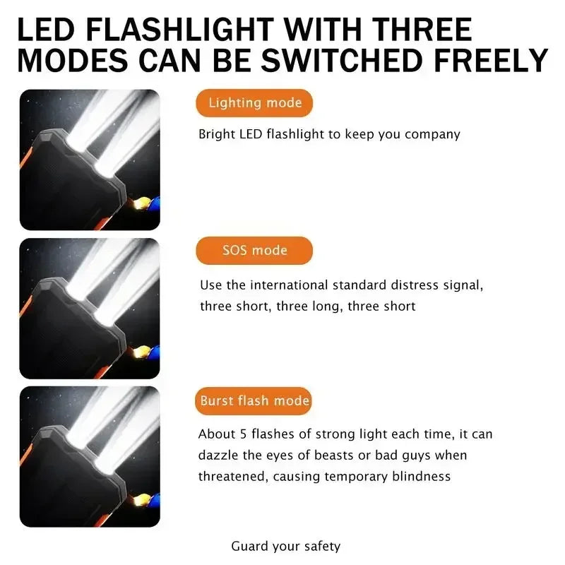 10000mAh Solar Power Bank 4-in-1 Camping Light Compass Hiking Emergency Charger