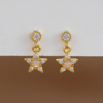 2PCS Star & Moon Opal Zircon Earrings – Stainless Steel Studs for Women
