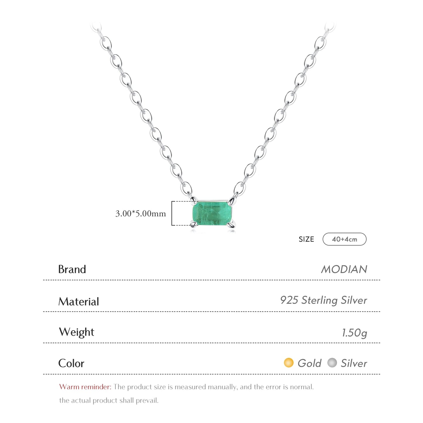 Modian Authentic 925 Sterling Silver Green Tourmaline Necklace Pendant for Women Fashion Bijoux Wedding Statement Jewelry Gifts