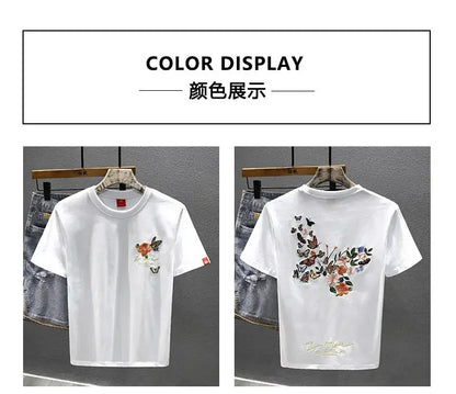2025 Summer New Chinese Style Butterfly Embroidered Short-sleeved T-shirt Men Loose Casual Top