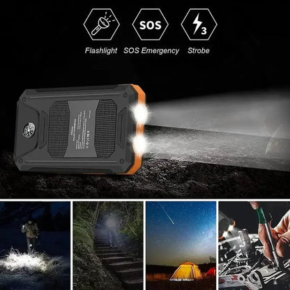 10000mAh Solar Power Bank 4-in-1 Camping Light Compass Hiking Emergency Charger