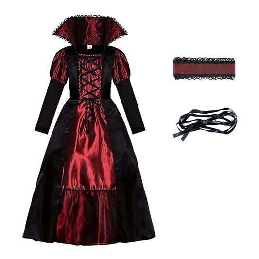 Halloween Fantasy Children's Costumes Ghost Bride Gothic Cosplay Girls Red Vampire Day of The Dead Kids Costumes for Boy Girl