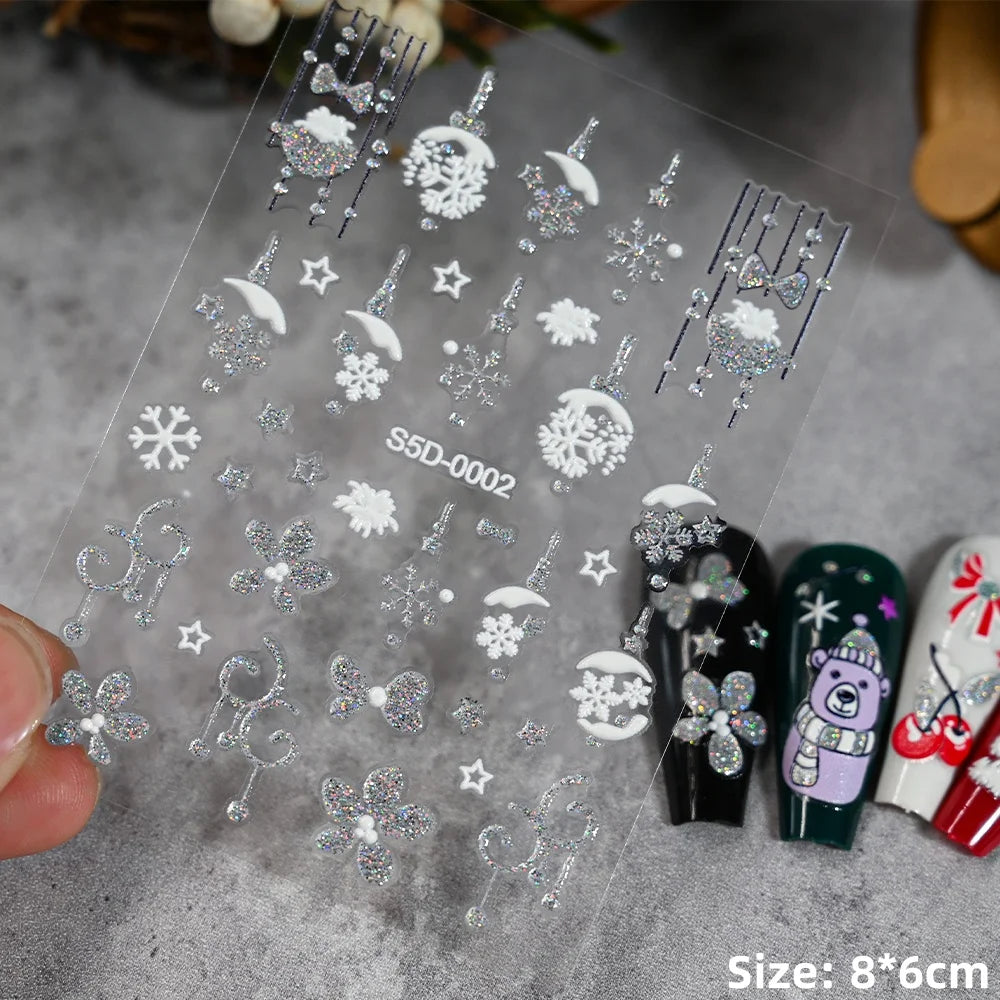 Cute Deer Christmas Nail Stickers 5D Embossed Elk Star Gingerbread Man Snowflake Santa Claus Holly DIY Winter Engraved Manicure*