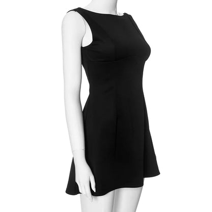 Y2K White Mini Dress – Sleeveless Flowy Open Back Summer Look