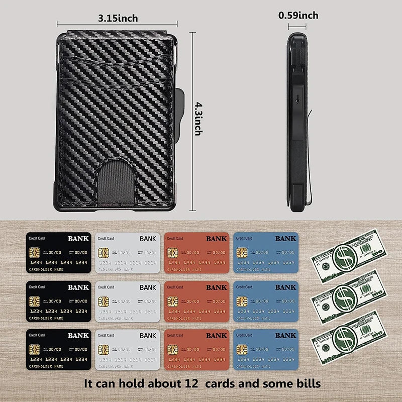 YATBEST Men's Card Bag Ultra-Thin With Wallet Metal Aluminum Box Credit Card Bag RFID Anti-Theft Brush Automatic Pop-Up Wallet