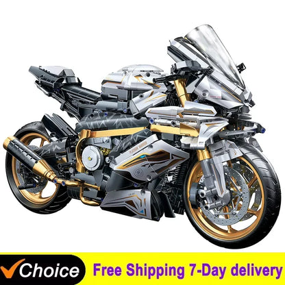 2000PCS+ 1:5 MOC Technical Platinum Motorcycle Model Building Blocks Racing Motorcycle Display Set for  Kid Adults Birthday Gift