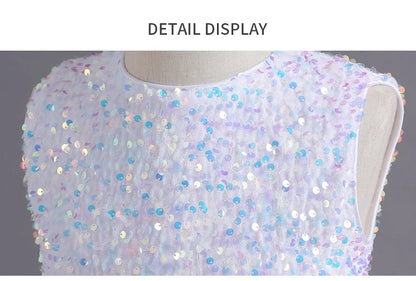 2023 Hot style Summer Sequin Lace Tuxedo Wedding Dress for girls 3-13 years old Sleeveless fluffy Mesh gauze Doveark brand