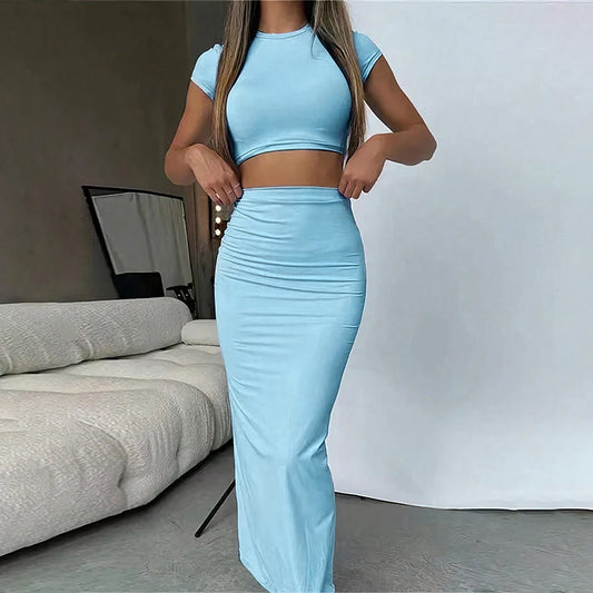 Women’s 2-Piece Crop Top & Skirt Set – Sexy Summer Partywear