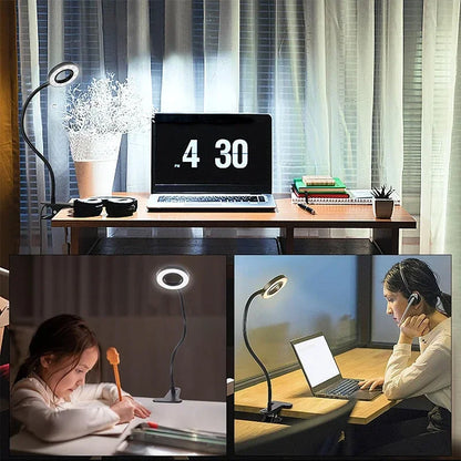 Reading Desk Lamp Bed Dimmable, 3 Modes & 10 Dimming Levels USB Clamp Lamps 360° Flexible Book Clip