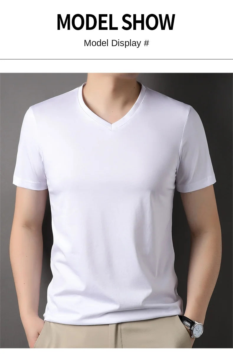 Top Grade 1.7% Mulberry Silk New Summer Brand Tops V Neck t Shirts For Men 2025 Short Sleeve Casual Fashion Mens Clothing