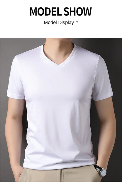 Top Grade 1.7% Mulberry Silk New Summer Brand Tops V Neck t Shirts For Men 2025 Short Sleeve Casual Fashion Mens Clothing