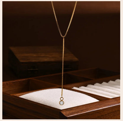 Gold Lariat Y Necklace for Women – Dainty CZ Drop Chain