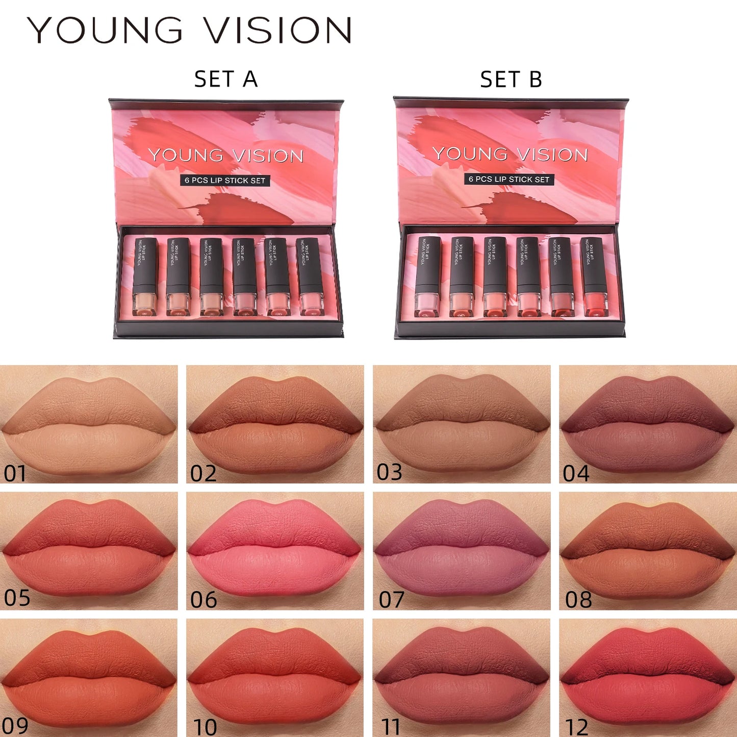 6 pcs /set matte lipstick gift box set non stick cup lipstick velvet moisturizing lipstick