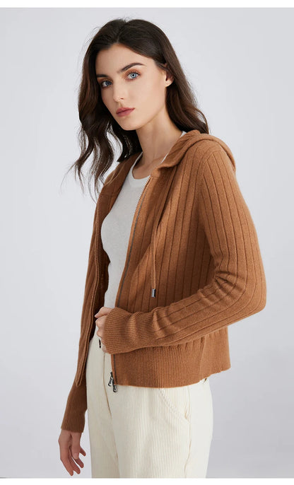 BC839 High-quality luxury brand women's long-sleeved hooded cardigan knitted sweater 94% cashmere