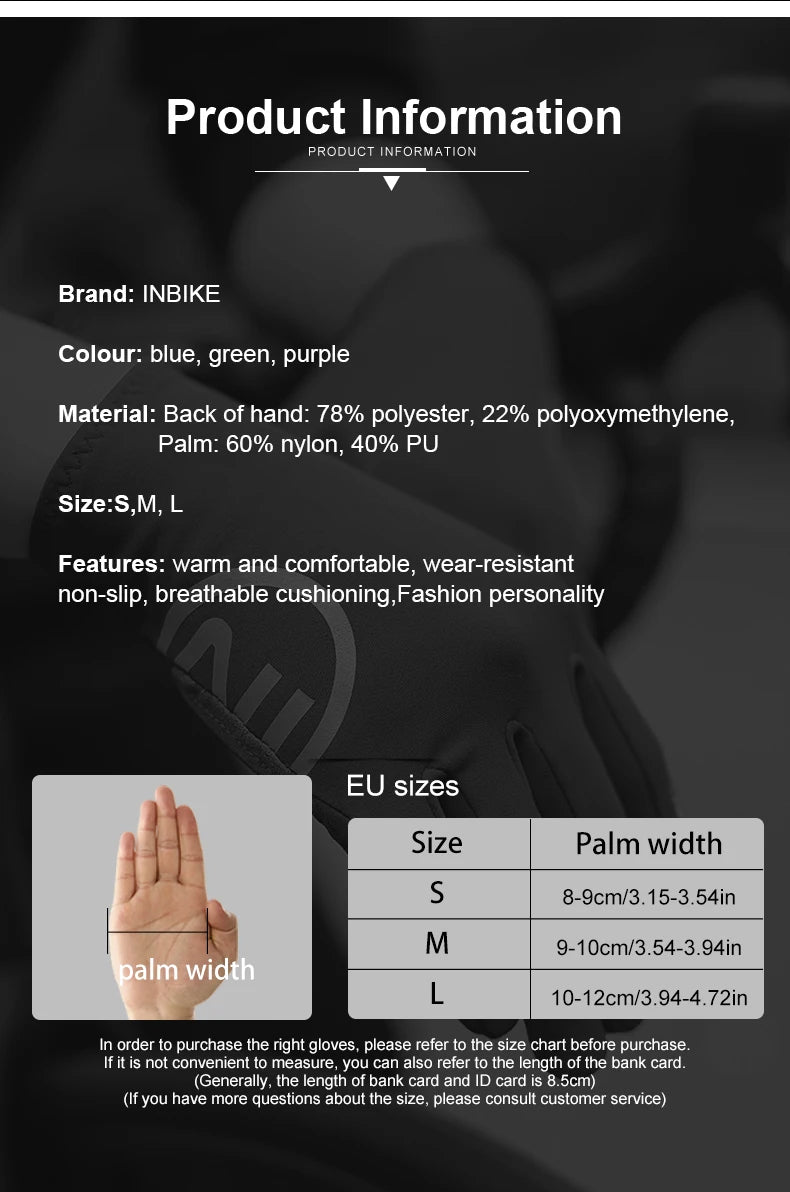 INBIKE Autumn Winter Thermal Bicycle Gloves Touch Screen Men Women MTB Road BikeGloves  Sports Fitness Outdoor Cycling Gloves