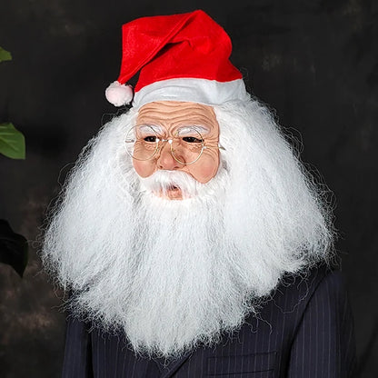 [Glasses + Mask] Popular Bearded Santa Claus Mask, Party Pranks and Funny, Natural Latex Material, Restores Details, Detailed Technology, Hand-Painted, Role-Playing, Masquerade