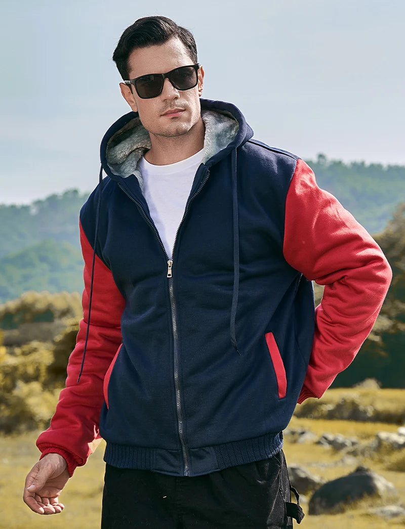 Winter Warm Sherpa Lined Coat for Men Heavyweight Plush Fleece Jackets Outwear Long Sleeve Zip Up Hoodie Sweatshirt Tops Outfits
