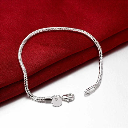 925 Sterling Silver 3mm Snake Chain 8 inches Basis Bracelet For Woman Charm Wedding Engagement Fashion Party Jewelry